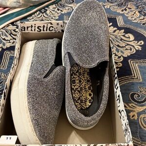 Brash Silver Glitter Slip-On Sneakers